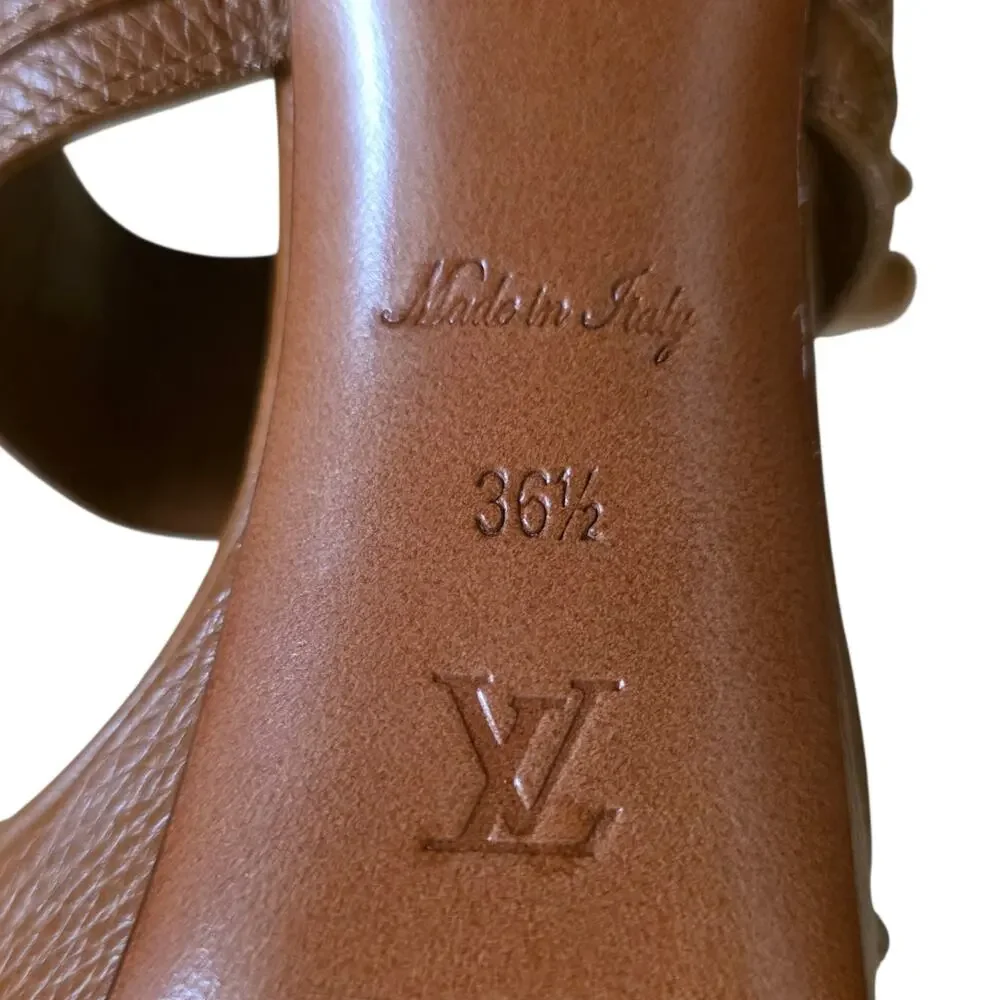 Louis Vuitton Platform Brown Leather Heel Sandals Logo Horizon IT 36.5 US 6.5